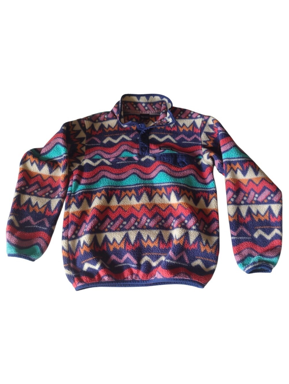 Patagonia Kids Synchilla Fleece Pullove Navy, Pink, Orange & Cream Aztec Size 10